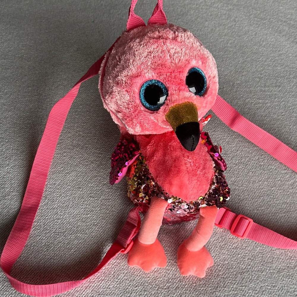 Ty Pink and Gold Flamingo Plush Bag